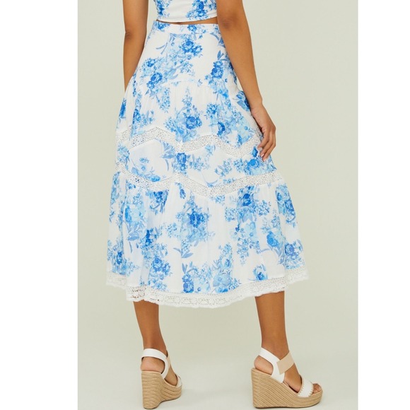 Altar D' State  Blue Floral Lace Tiered Maxi Skirt size M - Picture 2 of 13